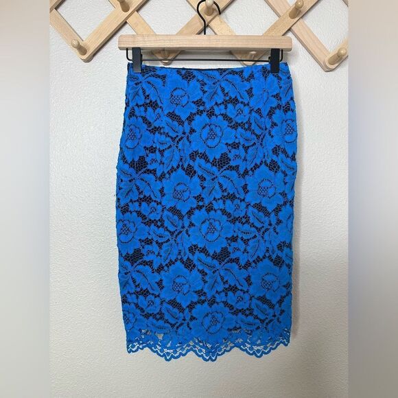 Sandro Mid Length Lace Skirt Blue Sz 1 - Picture 3 of 8